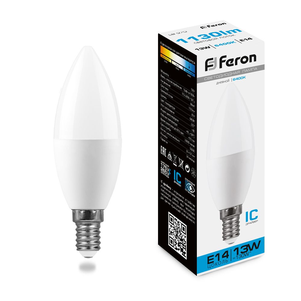 Лампа светодиодная Feron LB-970 Свеча E14 13W 6400K