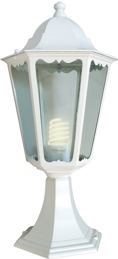 Светильник садово-парковый Feron 6104/PL6104 шестигранный на постамент 60W E27 230V, белый