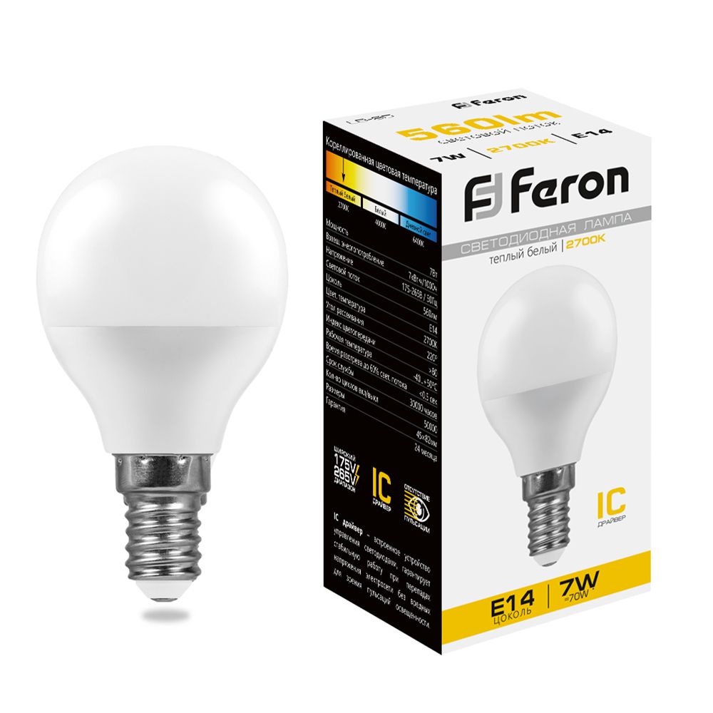Лампа светодиодная Feron LB-95 Шарик E14 7W 2700K