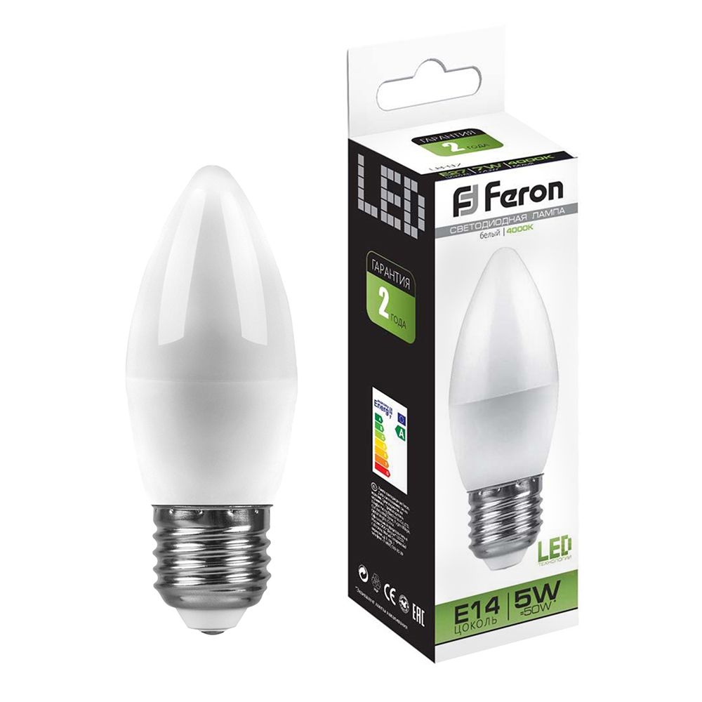 Лампа светодиодная Feron LB-72 Свеча E27 5W 4000K