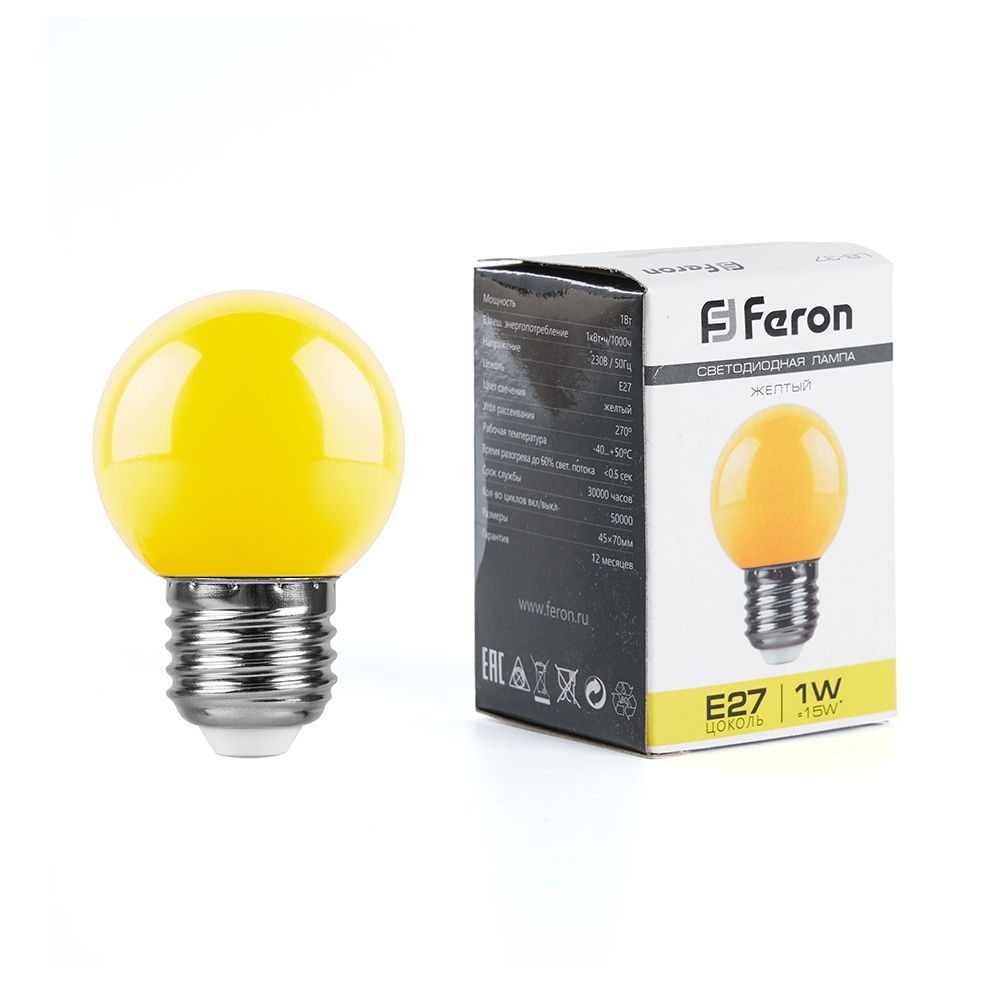Лампа светодиодная Feron LB-37 Шарик E27 1W желтый