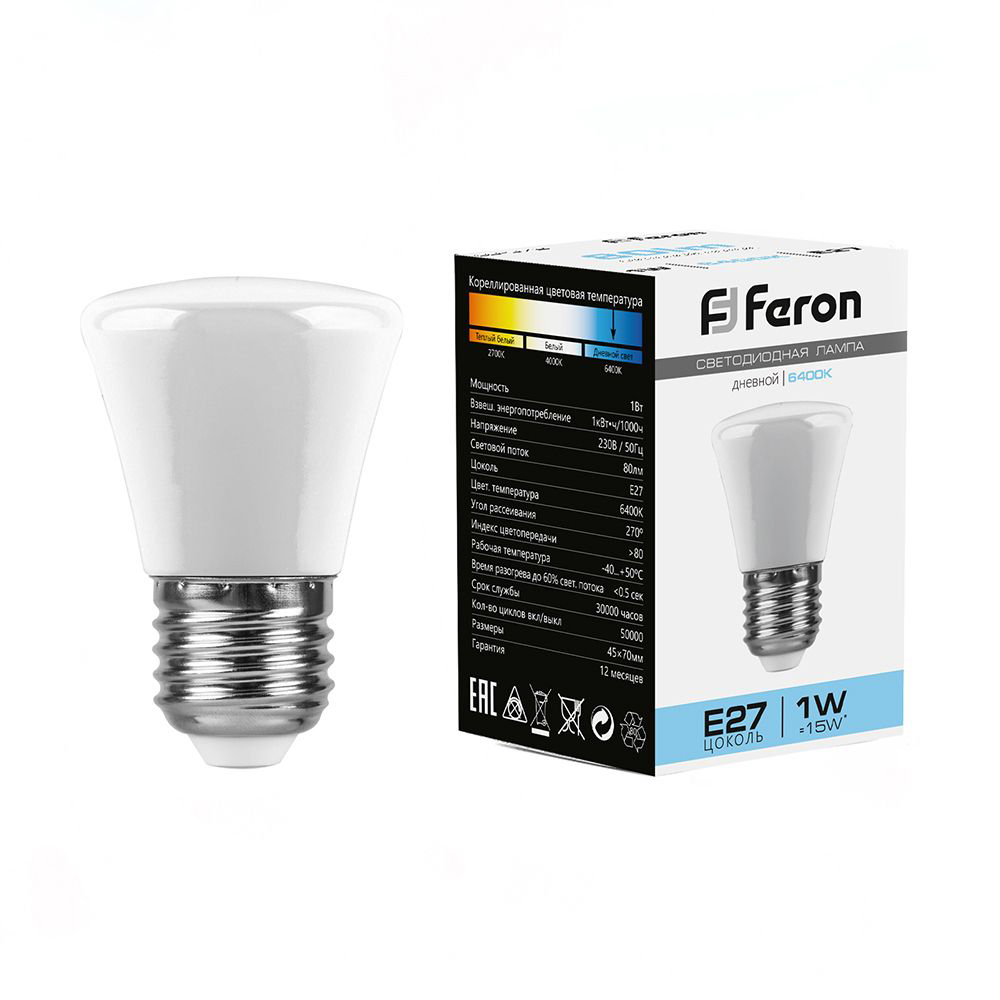 Лампа светодиодная Feron LB-372 Колокольчик матовый E27 1W 6400K