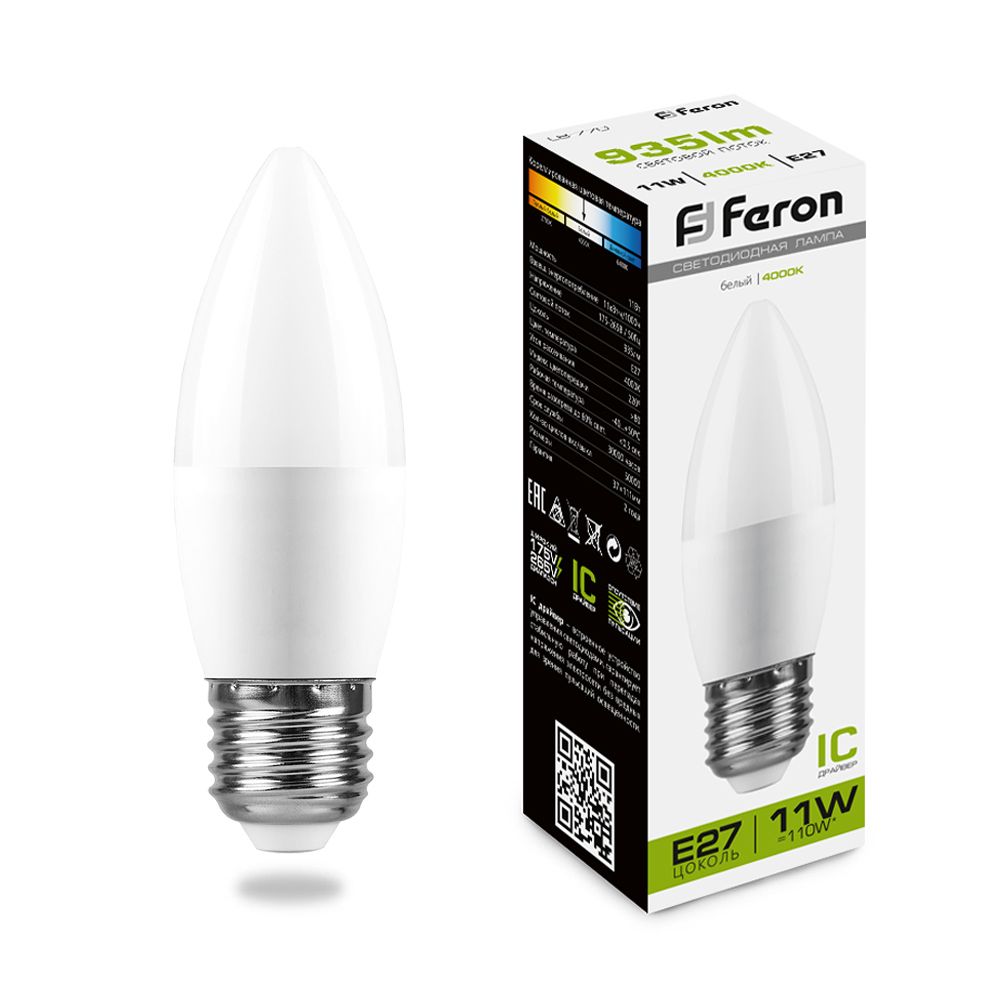 Лампа светодиодная Feron LB-770 Свеча E27 11W 4000K