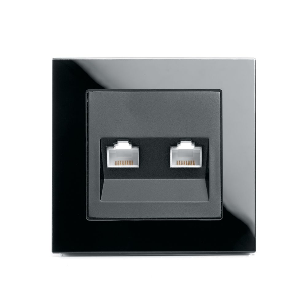 Розетка компьютерная 2-местная RJ-45, серия Катрин, GLS00-7006-05, черный