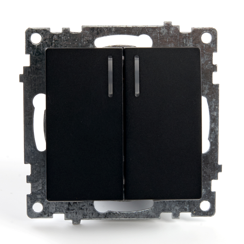 Выключатель 2-клавишный c индикатором (механизм), STEKKER GLS10-7102-05, 250В, 10А, серия Катрин, черный