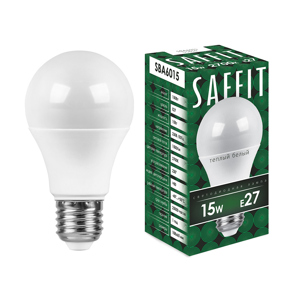 Лампа светодиодная SAFFIT SBA6015 Шар E27 15W 2700K
