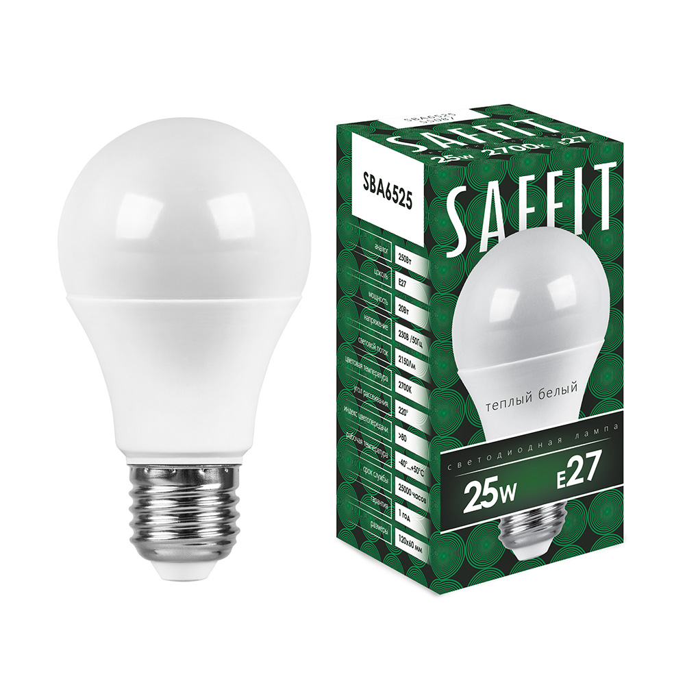 Лампа светодиодная SAFFIT SBA6525 Шар E27 25W 2700K