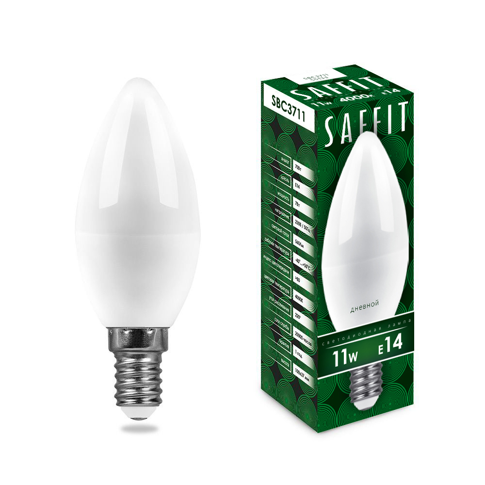Лампа светодиодная SAFFIT SBC3711 Свеча E14 11W 4000K