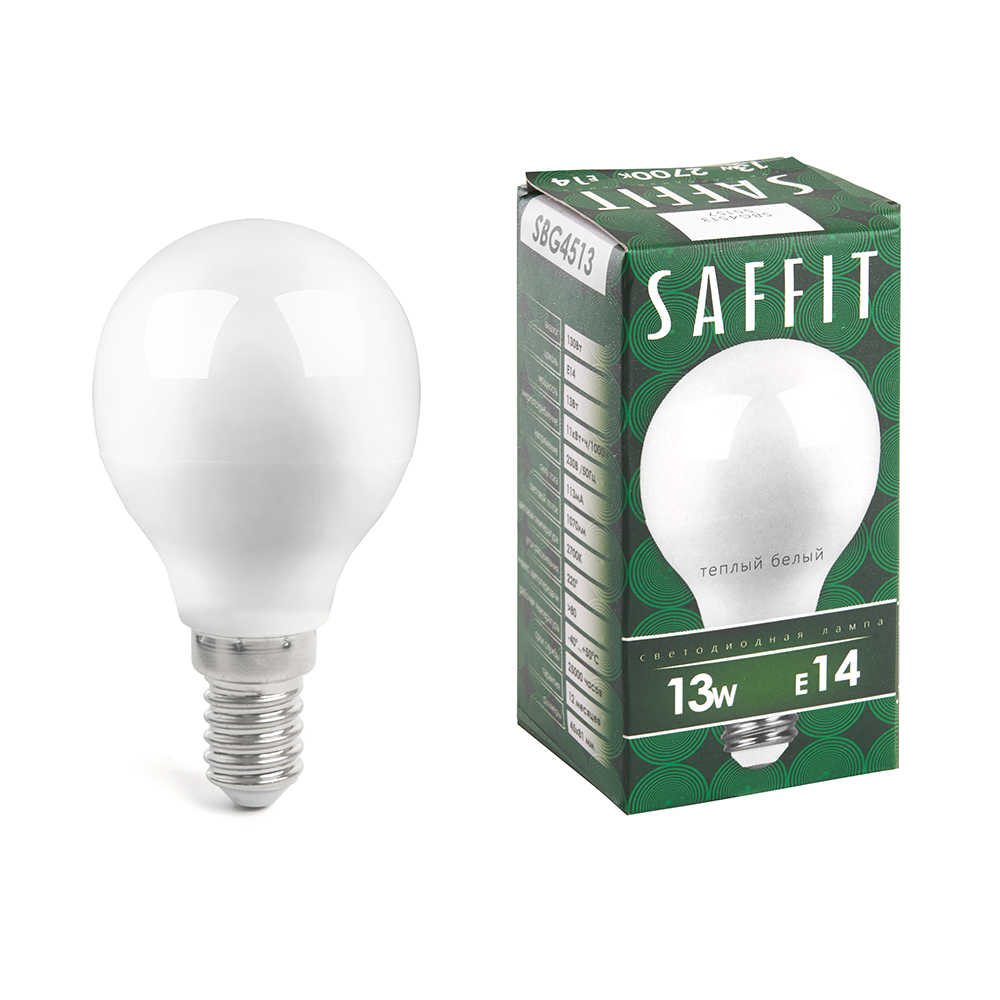 Лампа светодиодная SAFFIT SBG4513 Шарик E14 13W 2700K