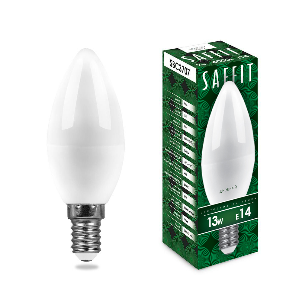 Лампа светодиодная SAFFIT SBC3713 Свеча E14 13W 6400K