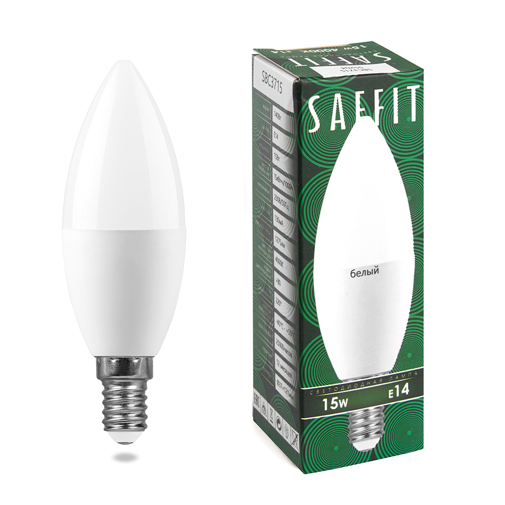 Лампа светодиодная SAFFIT SBC3715 Свеча E14 15W 4000K