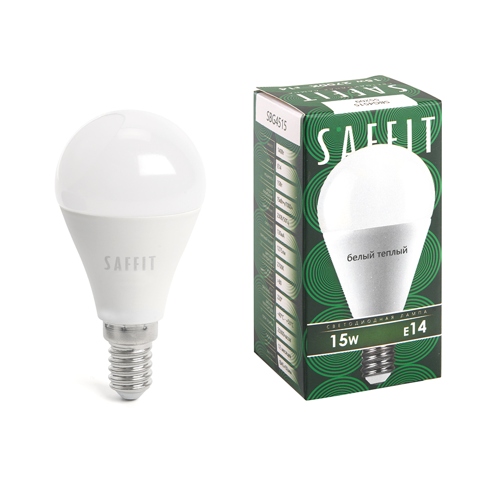 Лампа светодиодная SAFFIT SBG4515 Шарик E14 15W 2700K